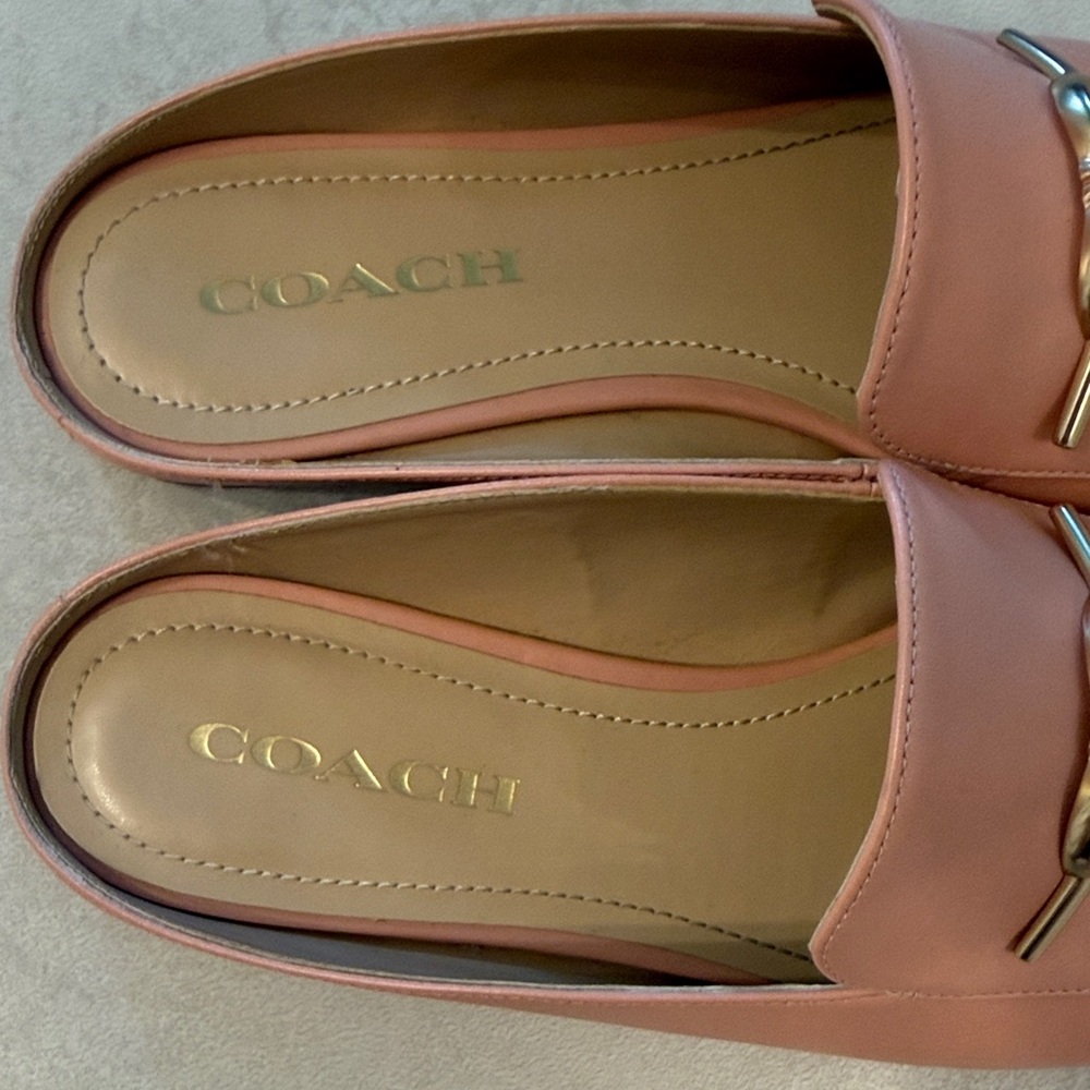 Coach Pink Leather Horsebit Loafer Mules with Gold Accents - Picture 5 of 9